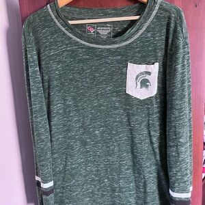 Campus Heritage Green Long Sleeve MSU Tee with Pocket